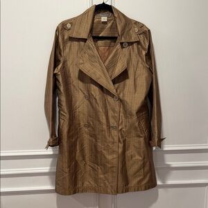Tommy Bahama Tan Plaid Trench Coat Size L Women’s Double Breasted Lightweight